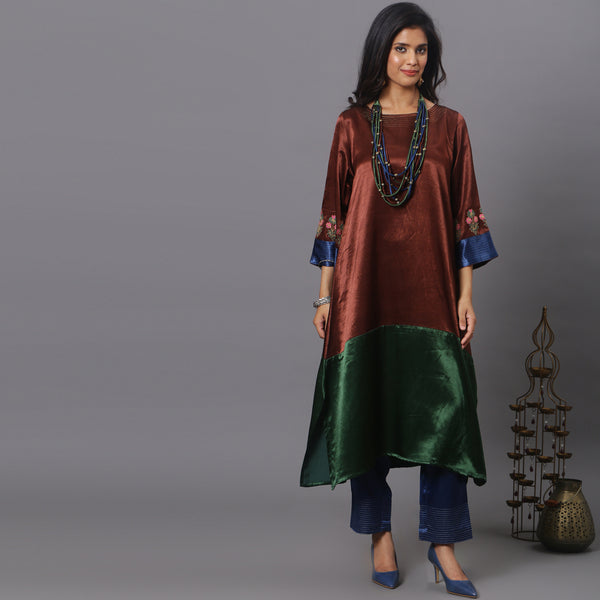 Color block mashru silk kurta set