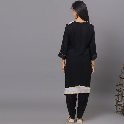 Black sequinced asymmetric kurta dhoti set