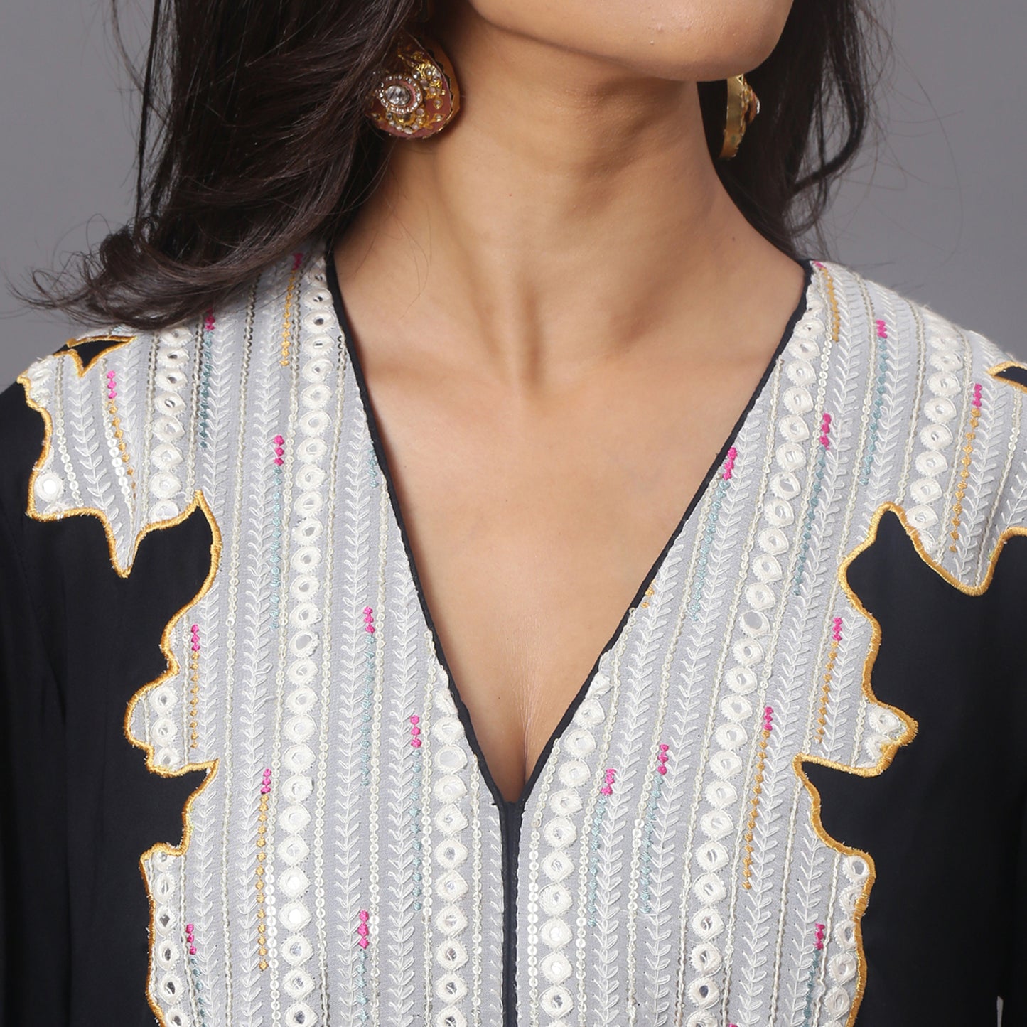 Black sequinced asymmetric kurta dhoti set
