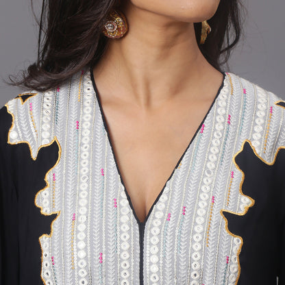 Black sequinced asymmetric kurta dhoti set