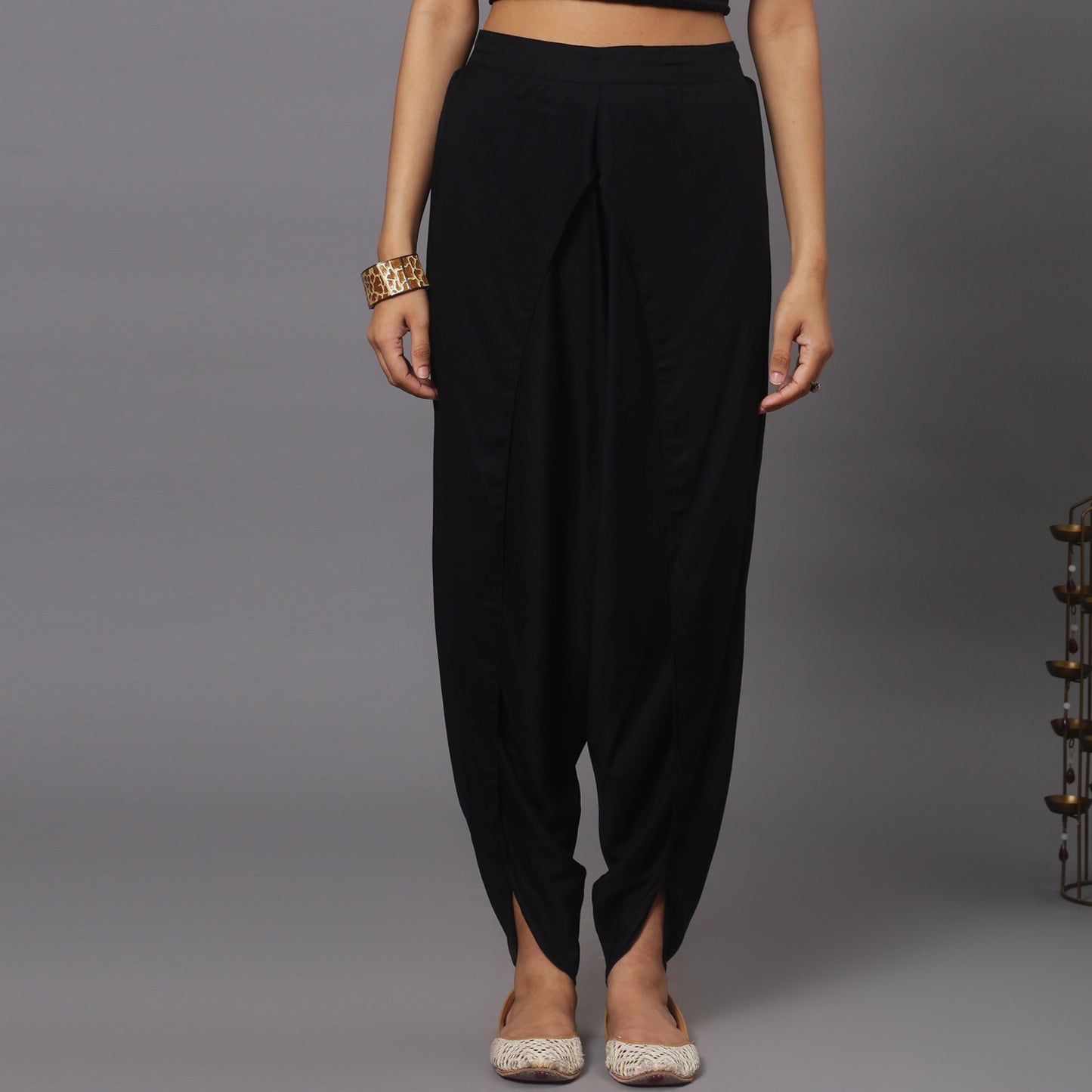 Black sequinced asymmetric kurta dhoti set