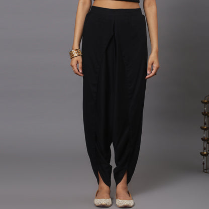 Black sequinced asymmetric kurta dhoti set
