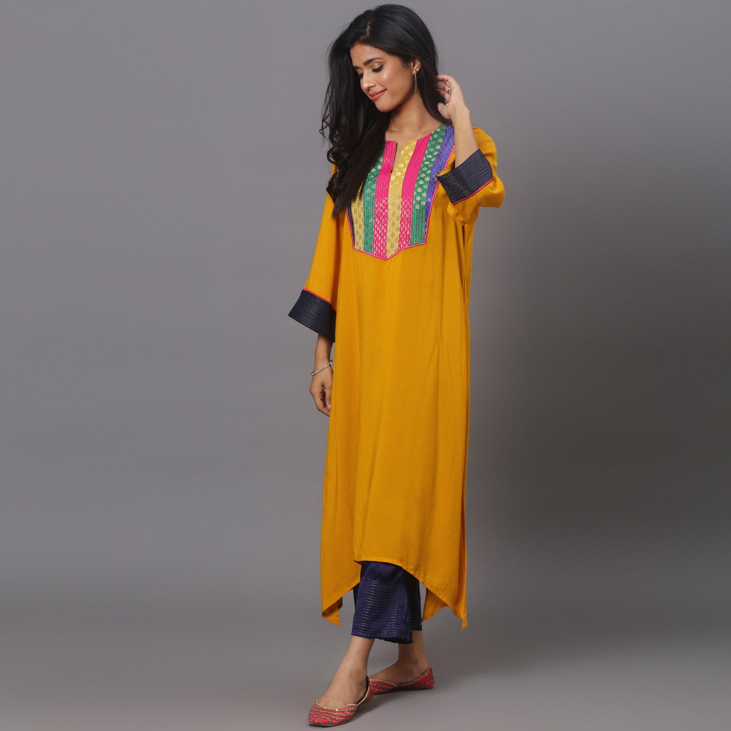 Mustard cotton modal kurta
