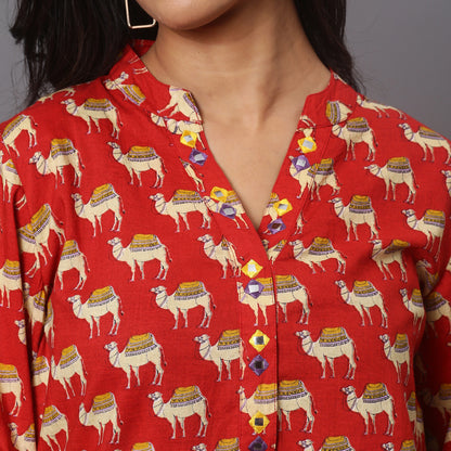 red printed short kurta