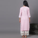 pink Cotton kurta with Embroidery