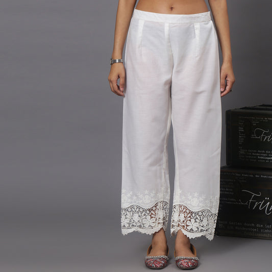 cotton ankle pants in lace and cutwork fabric