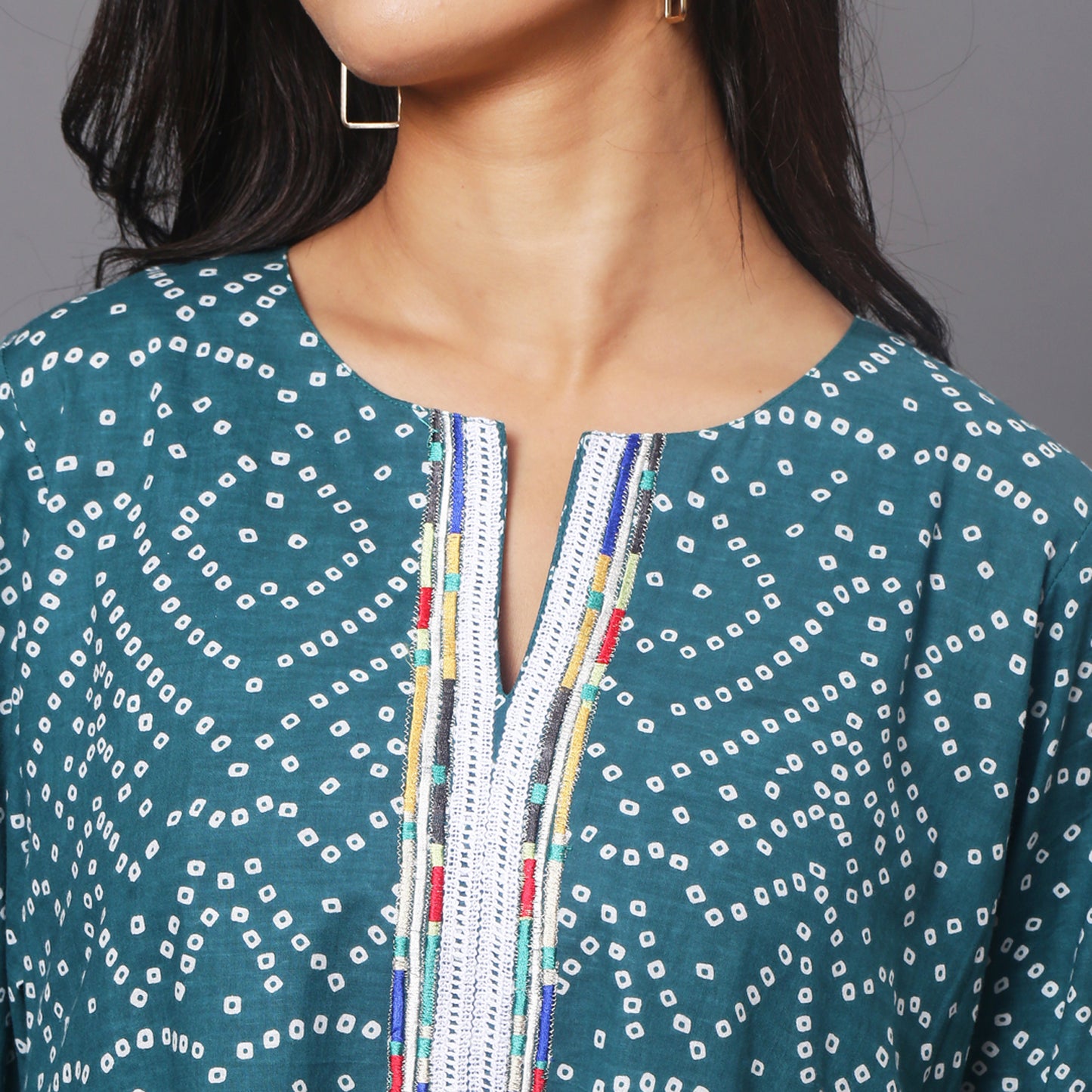 green Bandhni Kurta Set With White Harem Pants