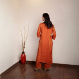 Orange chanderi hand embroidered kurta set with dupatta