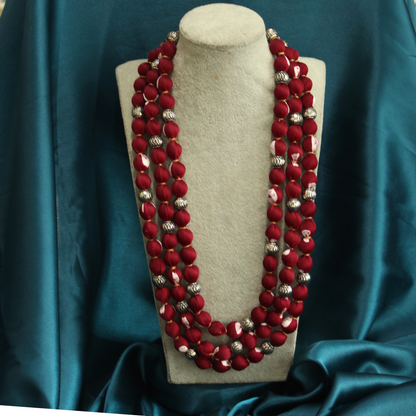 3 layer fabric beaded necklace in bandhani