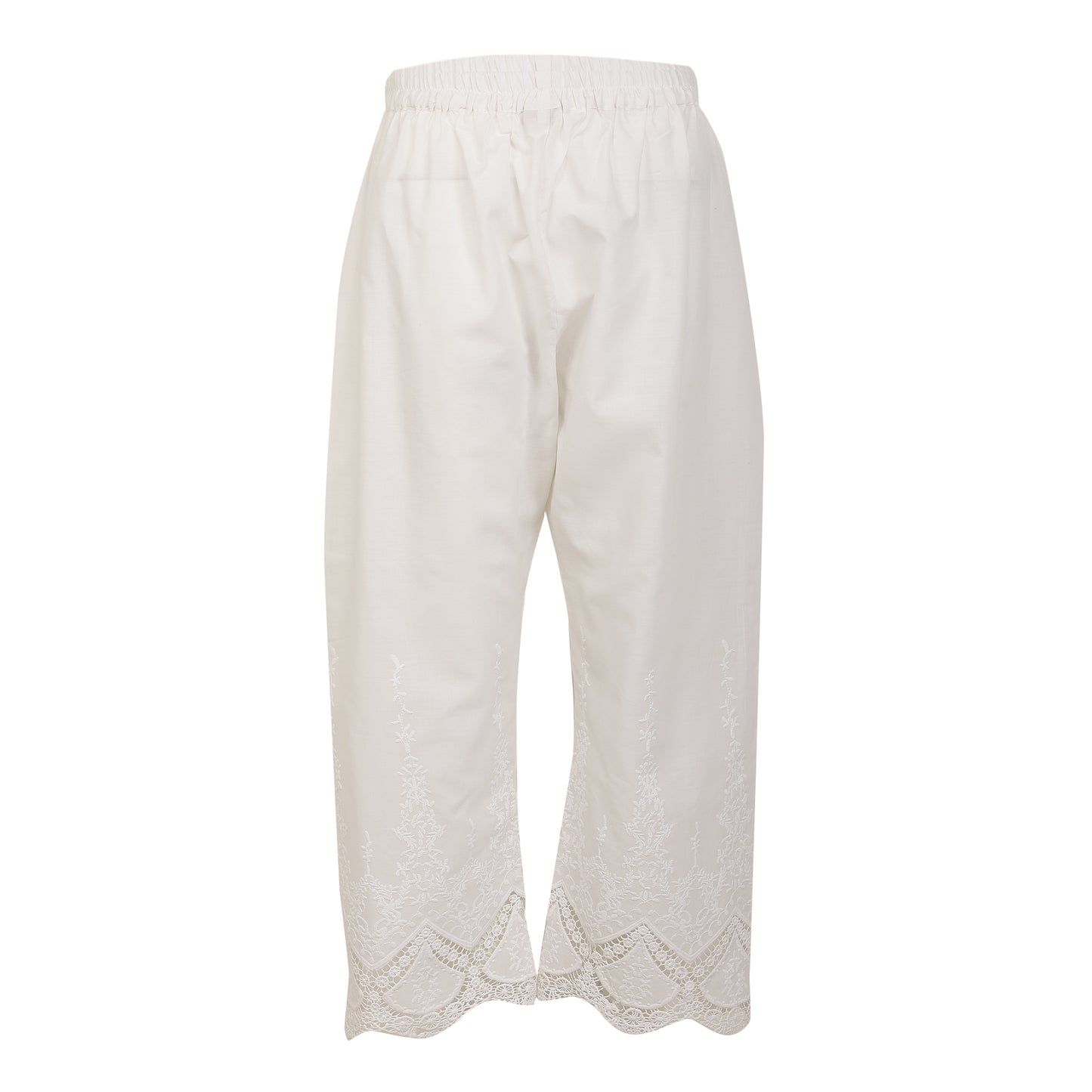 Cotton ankle pants in lace and cutwork fabric