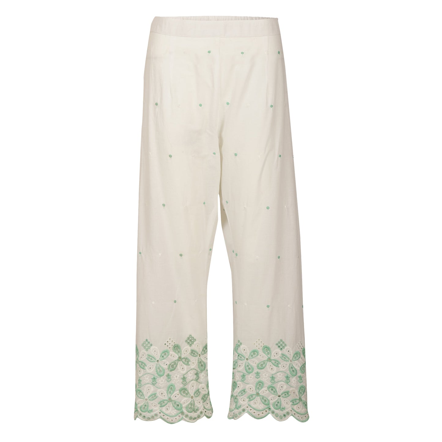 Cotton ankle pants in lace and cutwork fabric
