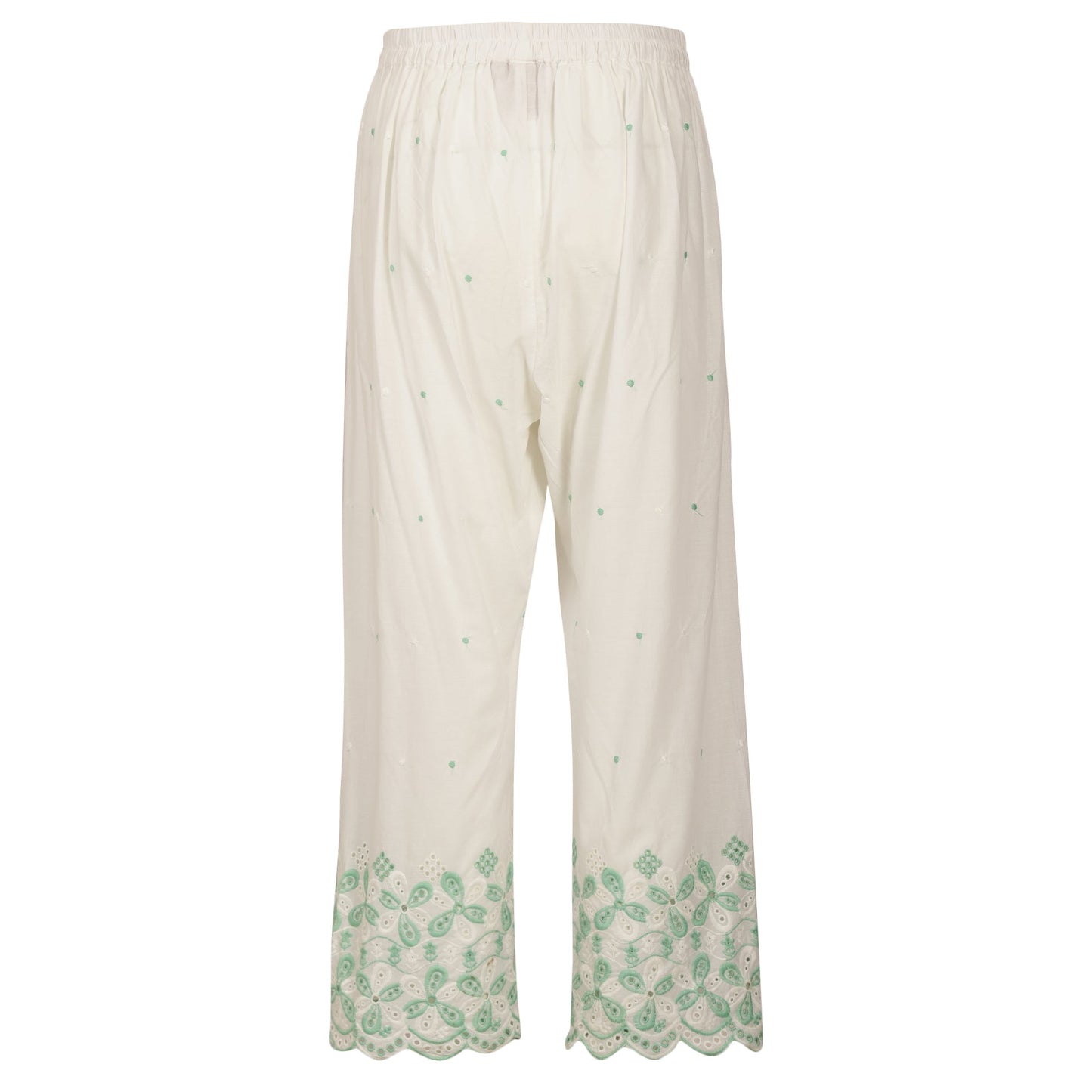 Cotton ankle pants in lace and cutwork fabric
