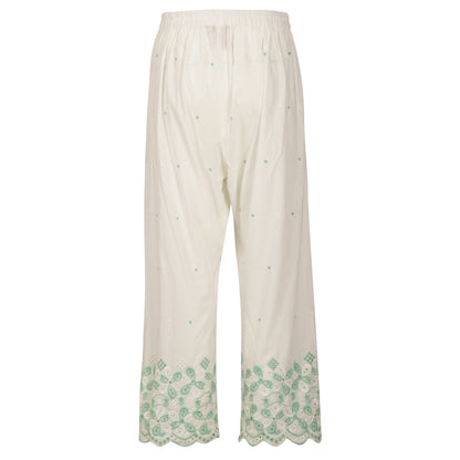 Cotton ankle pants in lace and cutwork fabric