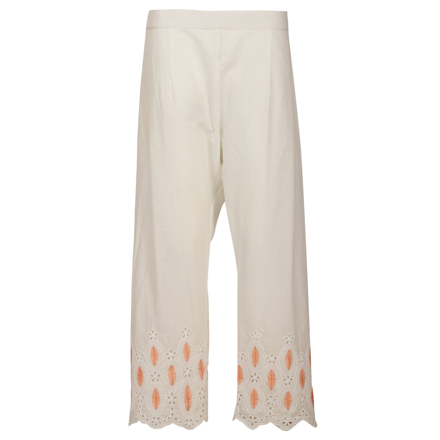Cotton ankle pants in lace and cutwork fabric