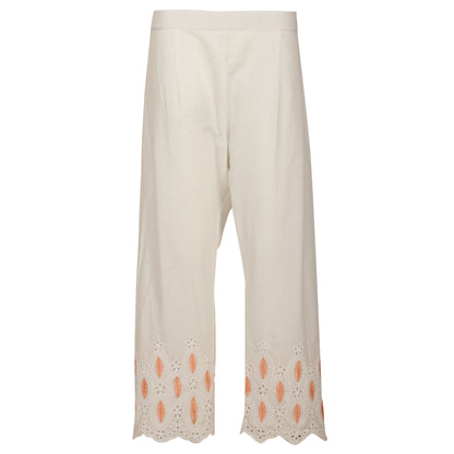 Cotton ankle pants in lace and cutwork fabric