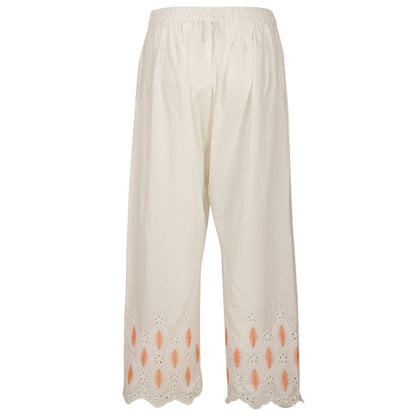 Cotton ankle pants in lace and cutwork fabric