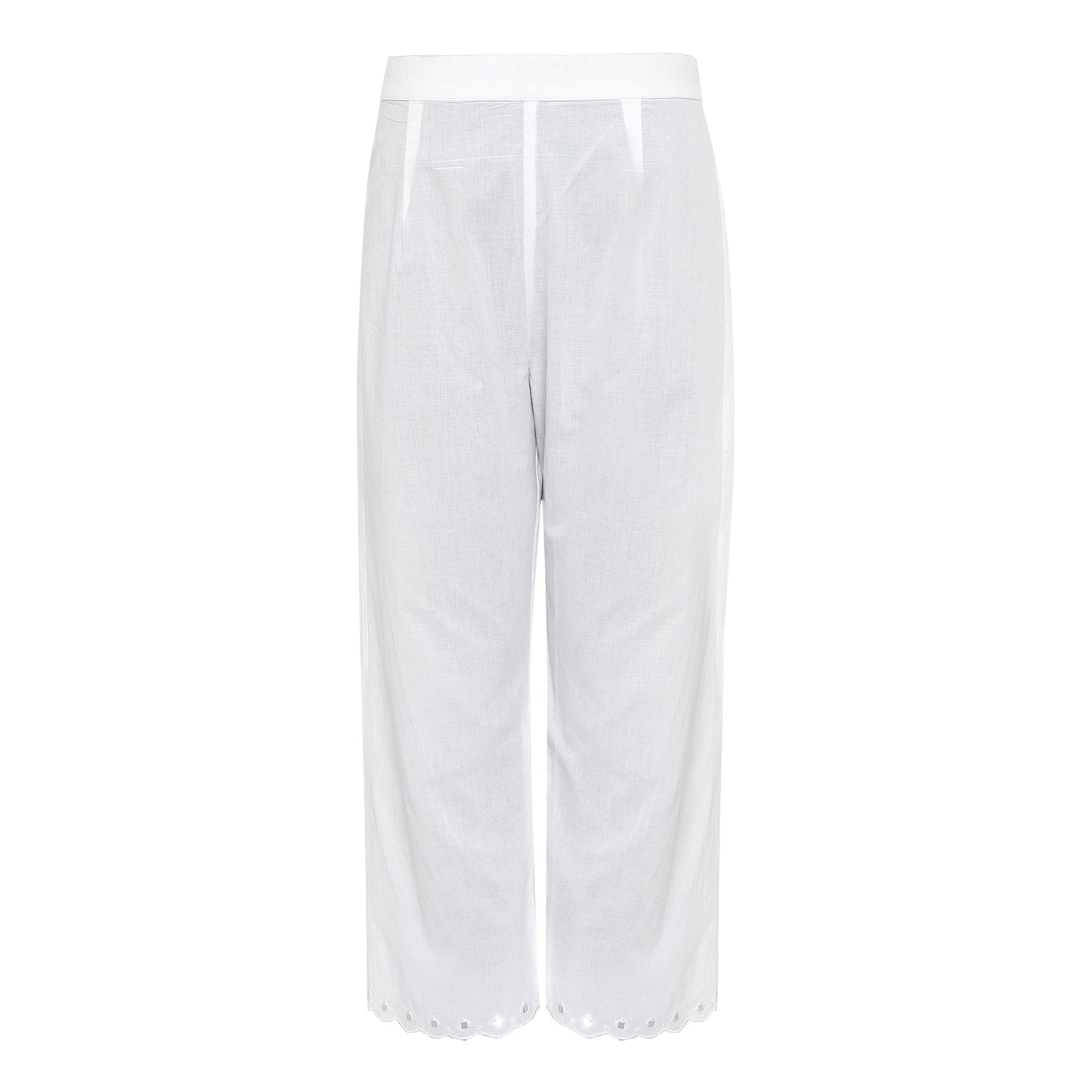 cotton ankle pants with scallop embroidery and mirrorwork detailing