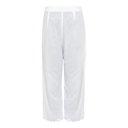 cotton ankle pants with scallop embroidery and mirrorwork detailing
