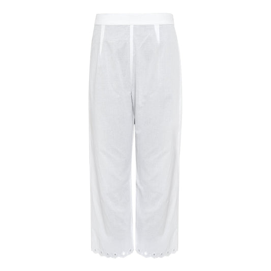 cotton ankle pants with scallop embroidery and mirrorwork detailing
