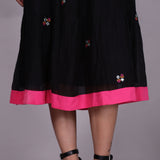 Black Chanderi gathered dress with embroidery