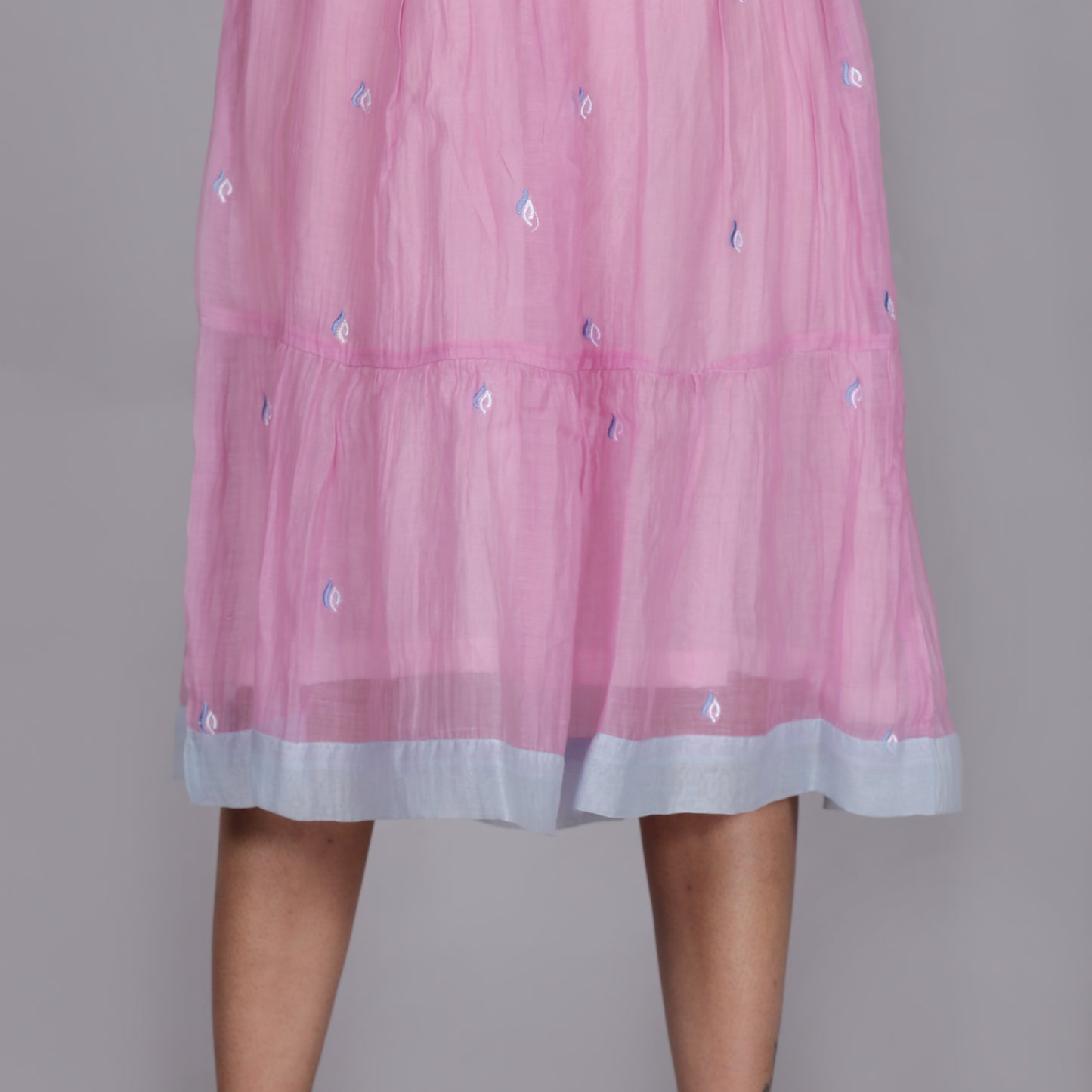 Pink Chanderi gathered dress with Embroidery