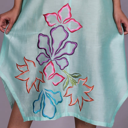 Aqua Chanderi straight dress with slip (2pcs set)
