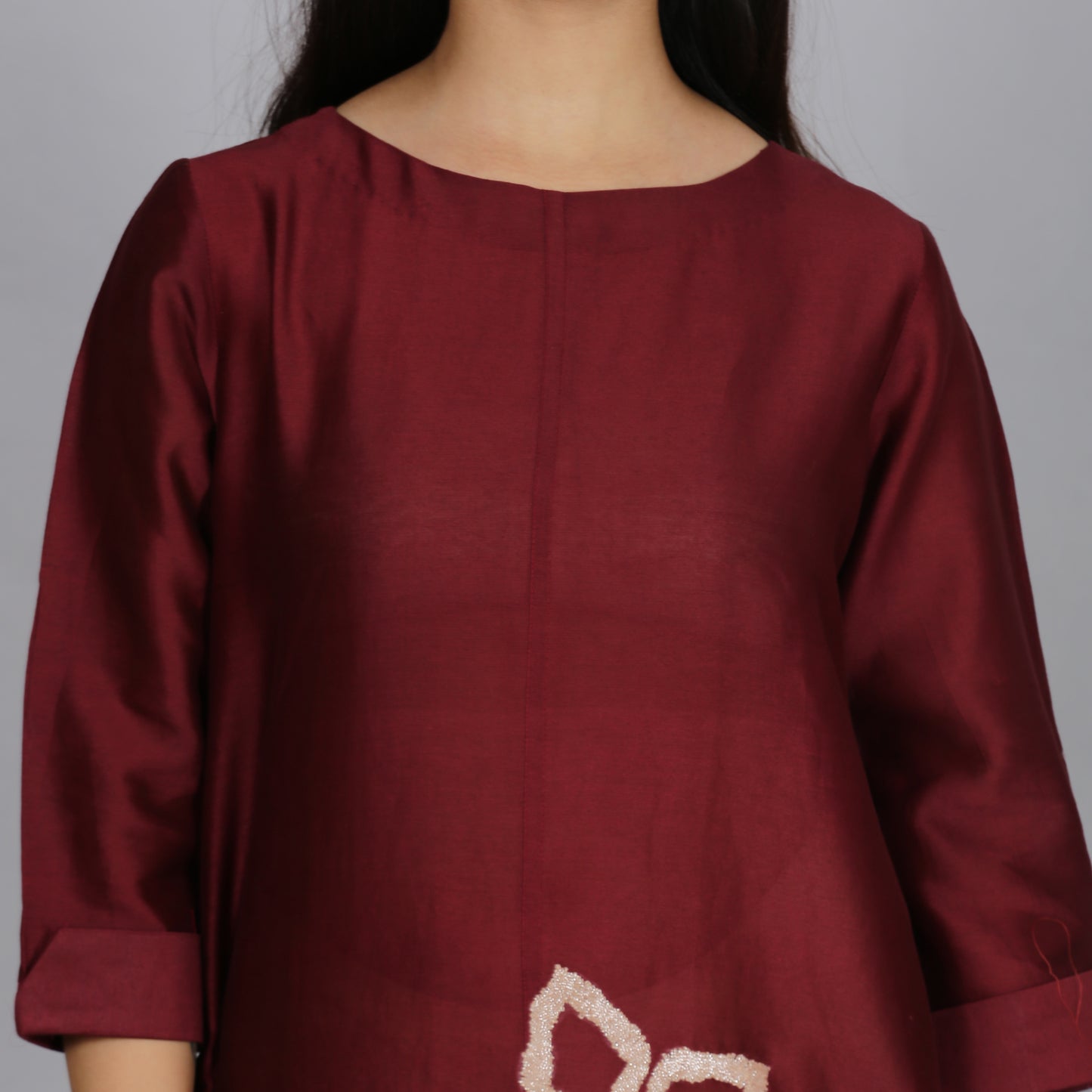 Maroon Chanderi straight dress with slip (2pcs set)