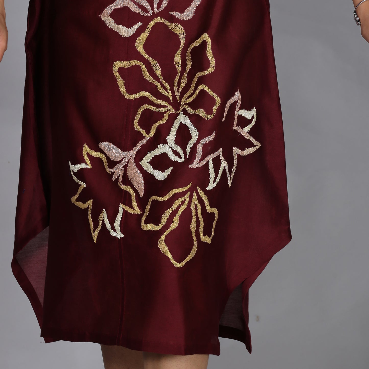 Maroon Chanderi straight dress with slip (2pcs set)
