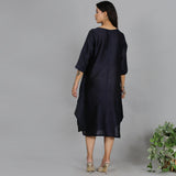 Navy Blue Chanderi straight dress with slip (2pcs set)