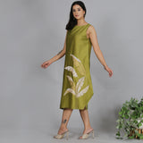 Olive Green Chanderi straight dress with slip (2pcs set)