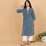 Kantha Indigo Panelled A-line kurta