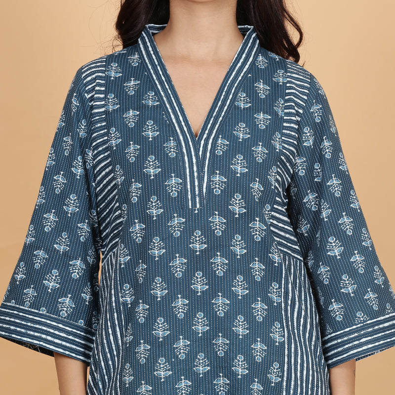 Kantha Indigo Panelled A-line kurta