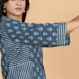 Kantha Indigo Panelled A-line kurta