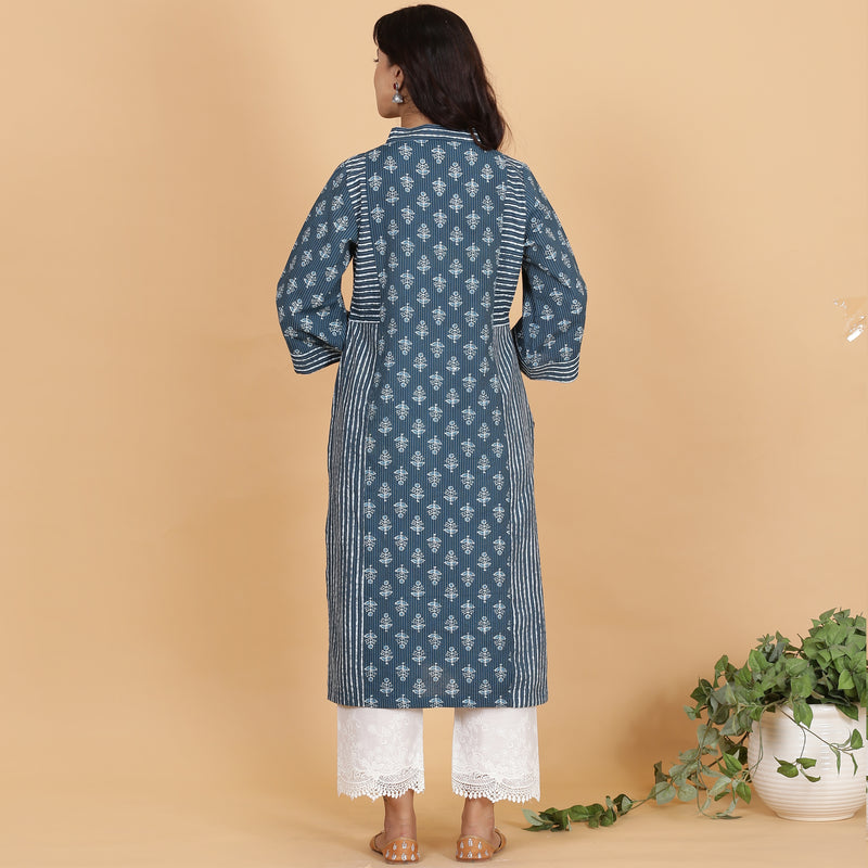 Kantha Indigo Panelled A-line kurta