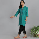 Teal solid Cotton short kurta set