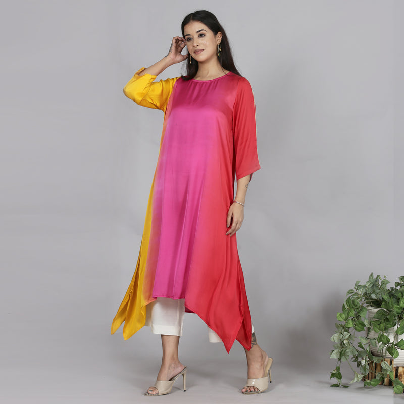 Red Ombre Modal Asymmetric Kurta