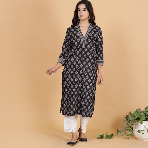 Black printed kurta