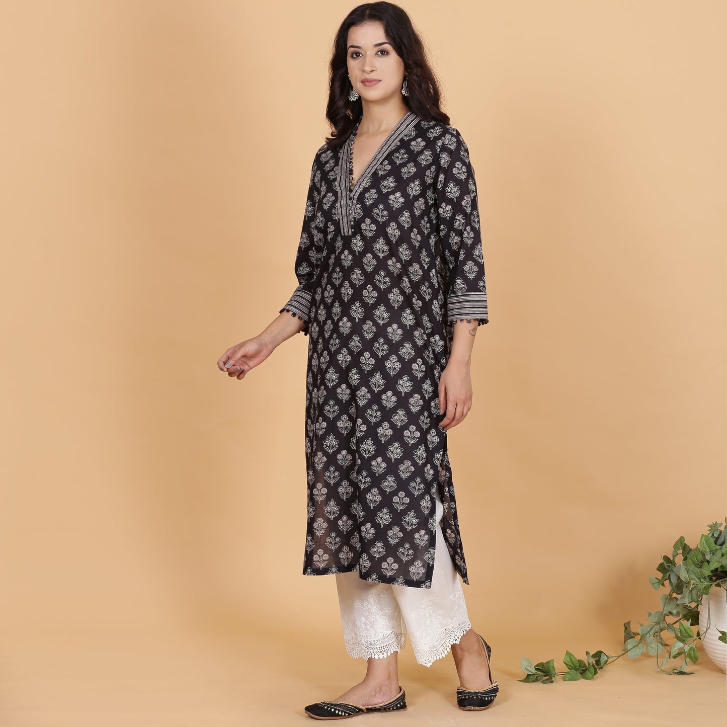 Black printed kurta