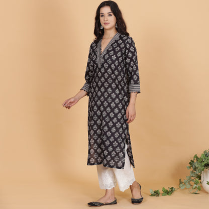 Black printed kurta