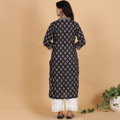 Black printed kurta