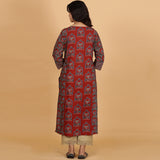 Red printed Cotton Side Panelled A-line kurta