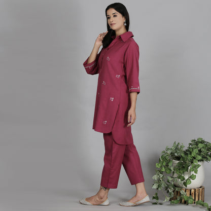 Wine colored cotton flax co-ord set