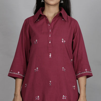Wine colored cotton flax co-ord set