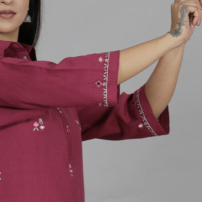 Wine colored cotton flax co-ord set