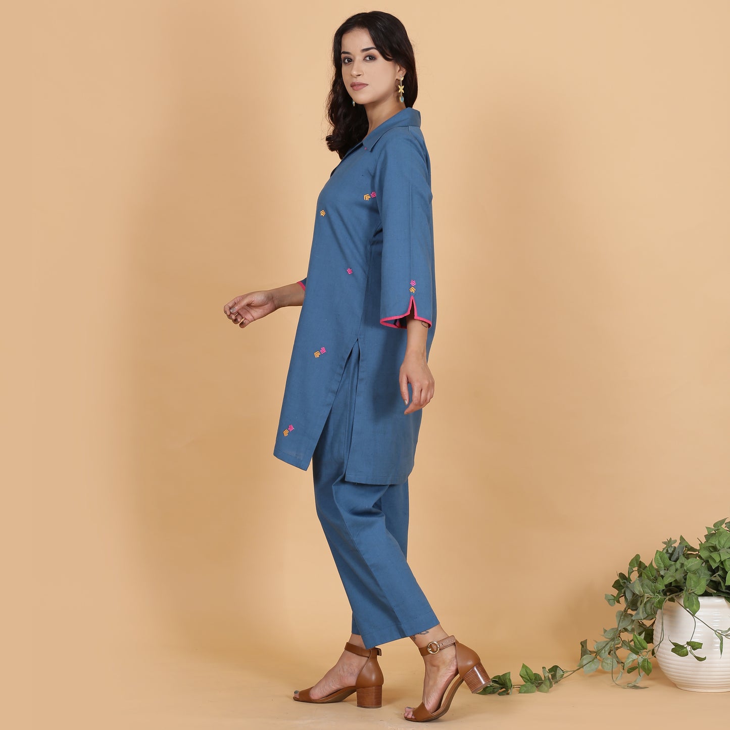Blue colored cotton flax co-ord set