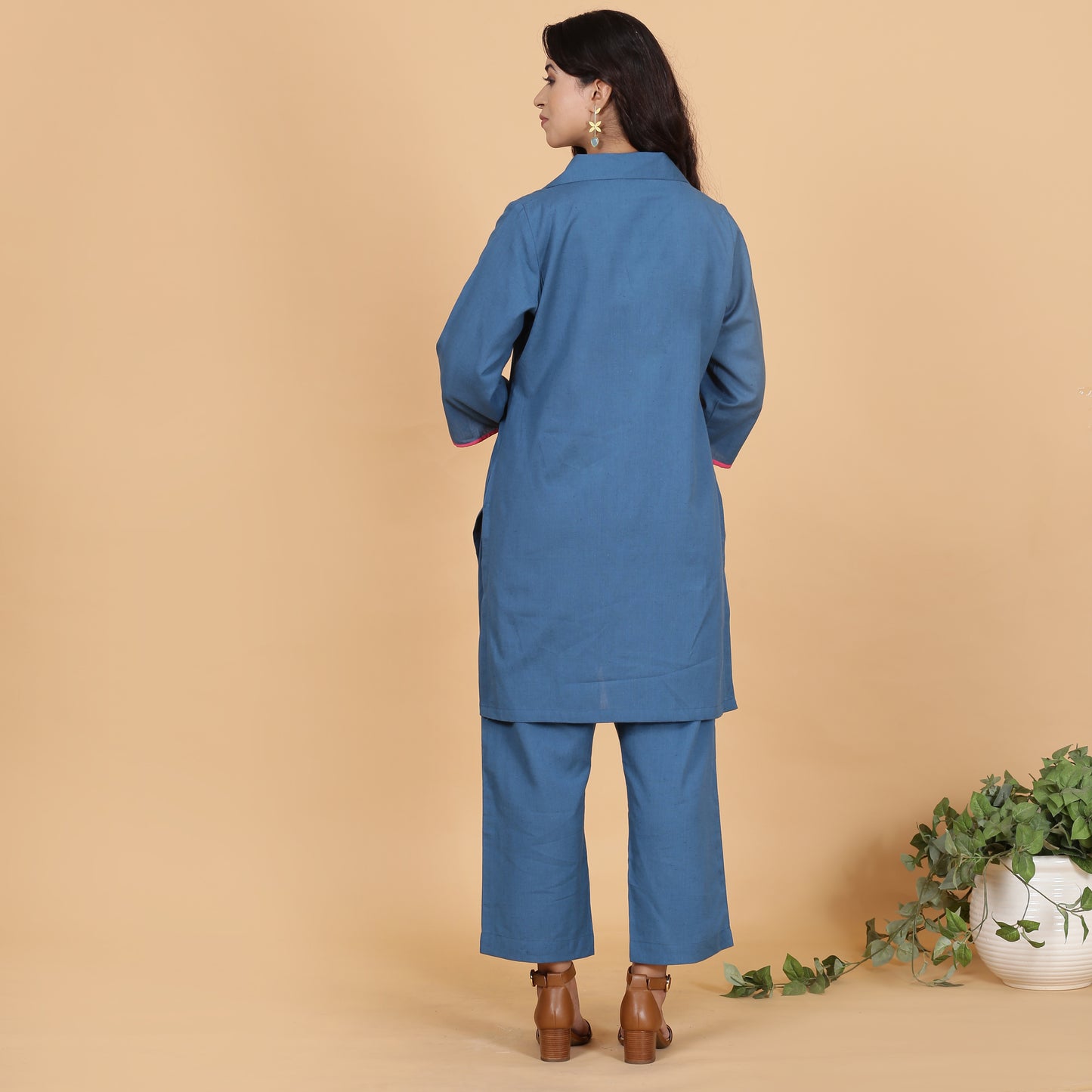Blue colored cotton flax co-ord set