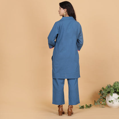 Blue colored cotton flax co-ord set