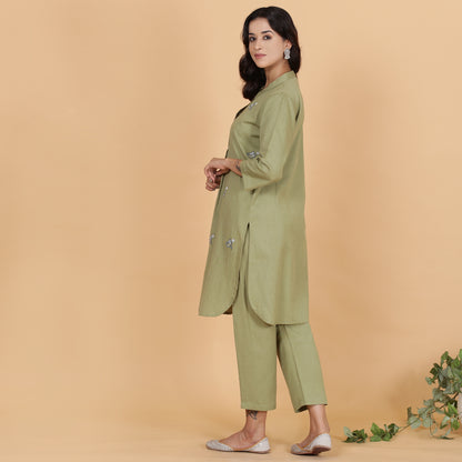 Olive green cotton flax co-ord set