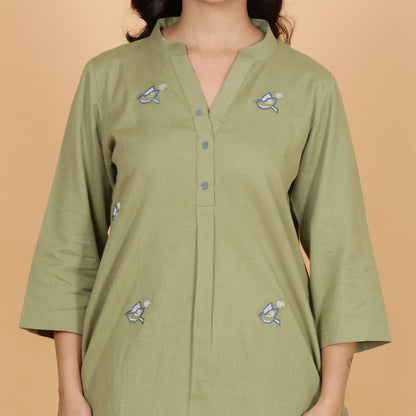 Olive green cotton flax co-ord set