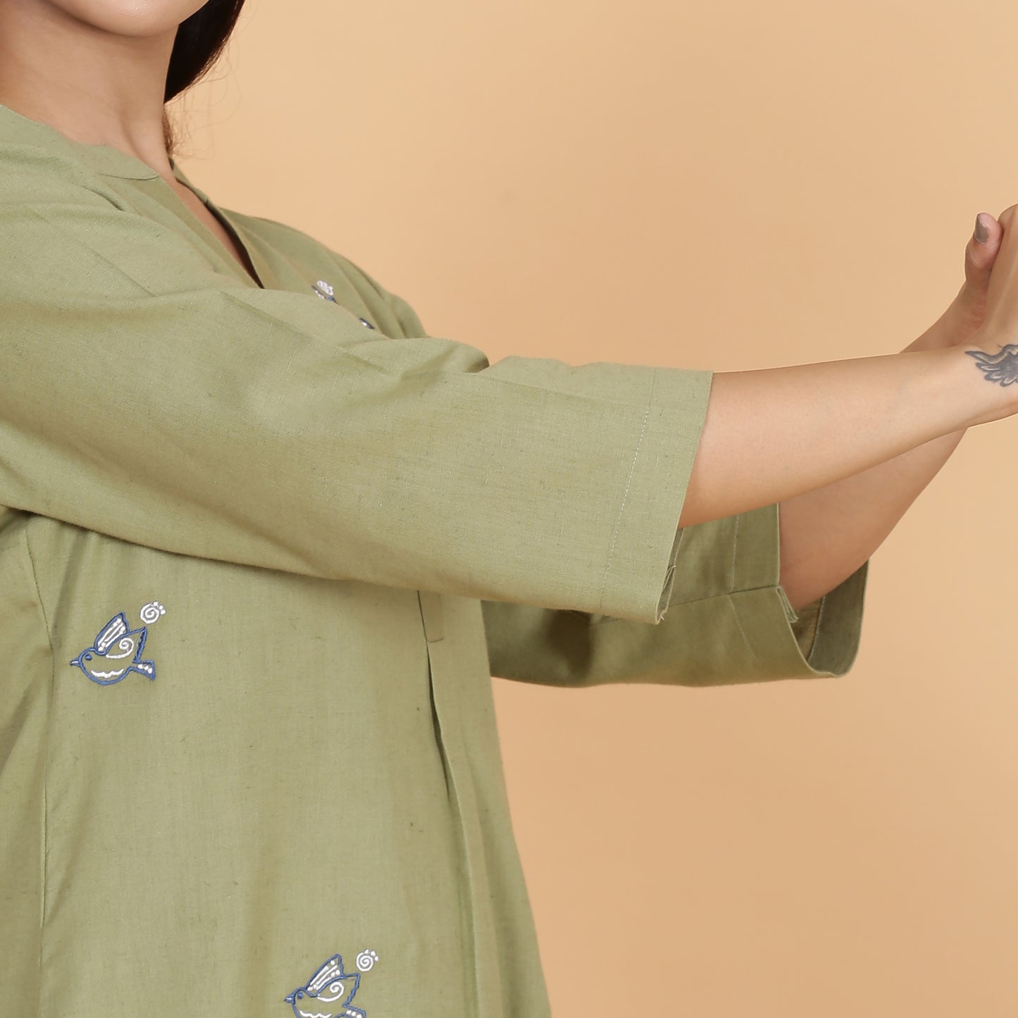 Olive green cotton flax co-ord set